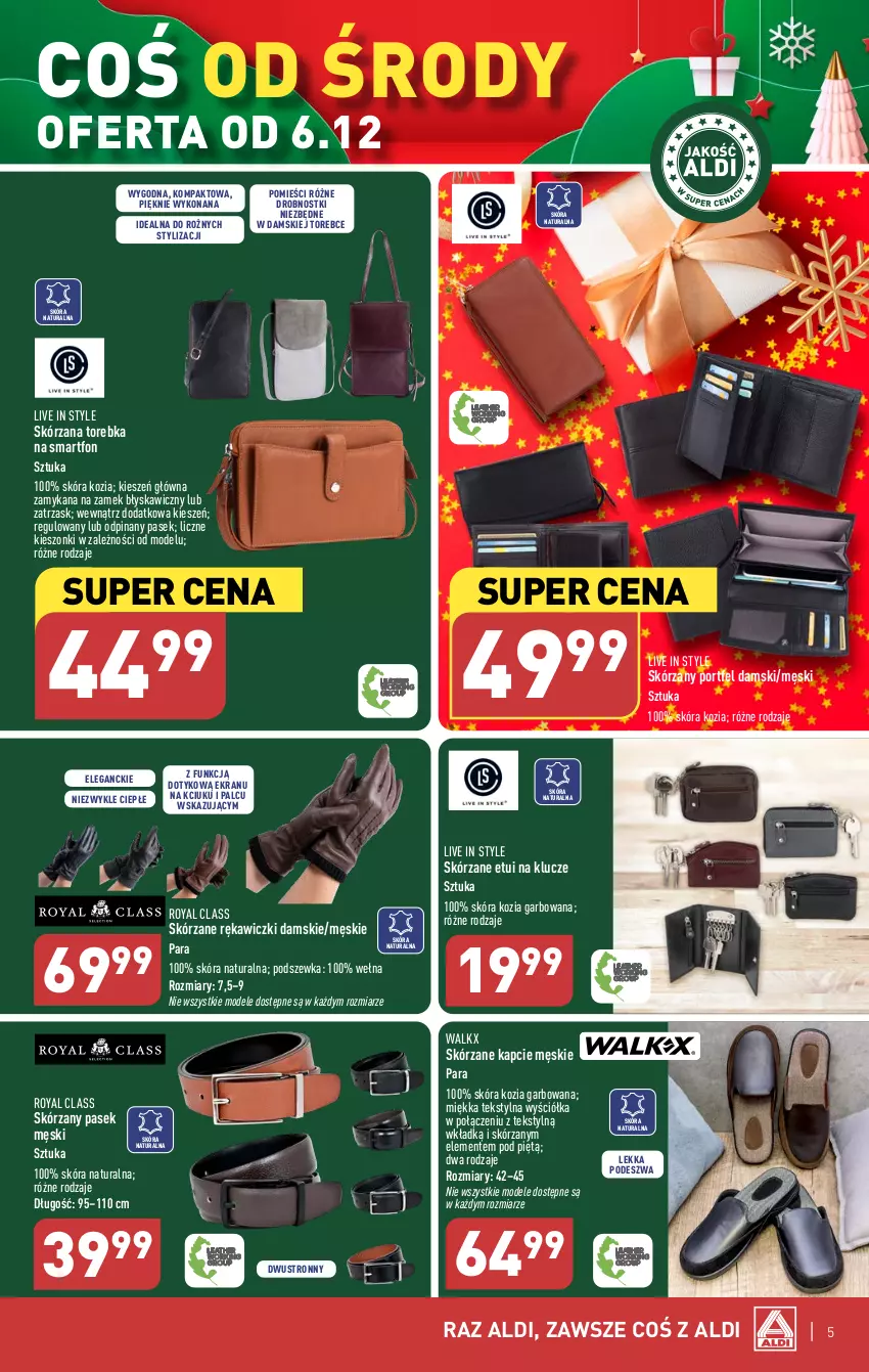 Gazetka promocyjna Aldi - Artykuły przemysłowe i tekstylia - ważna 06.12 do 09.12.2023 - strona 5 - produkty: Kapcie, Pasek, Pasek męski, Por, Smartfon, Torebka, Wełna