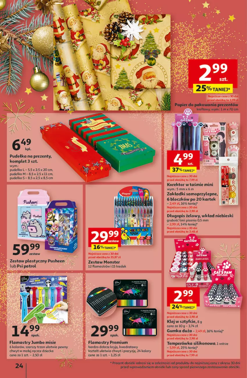 Gazetka promocyjna Auchan - Gazetka Magia Świąt Część 3 Hipermarket Auchan - ważna 30.11 do 06.12.2023 - strona 24 - produkty: Długopis, Flamastry, Klej, Mop, Papier, Papier do pakowania, Psi Patrol, Pudełko