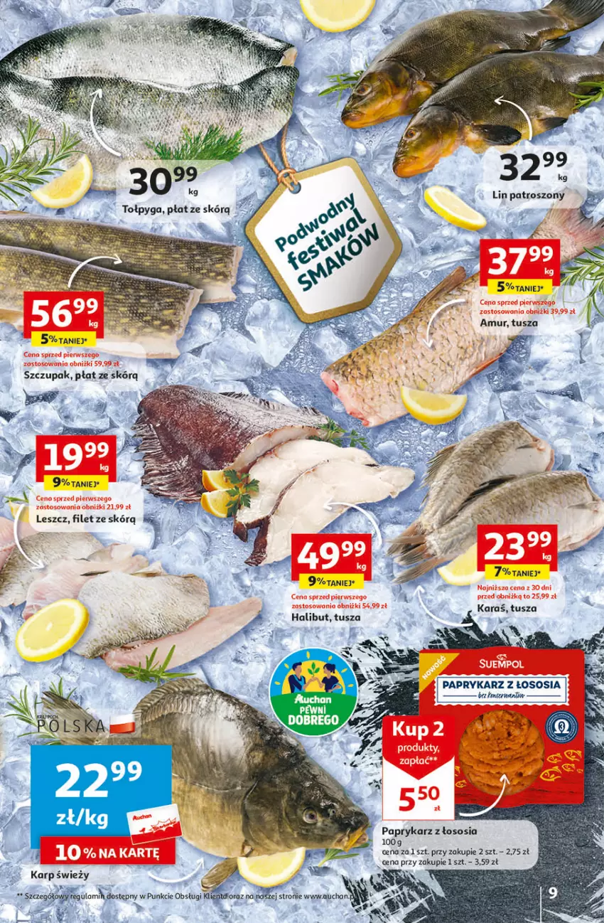 Gazetka promocyjna Auchan - Gazetka Magia Świąt Część 3 Hipermarket Auchan - ważna 30.11 do 06.12.2023 - strona 9 - produkty: Halibut, Karp, Papryka, Paprykarz, Sos, Tołpyga, Tusz, Zupa