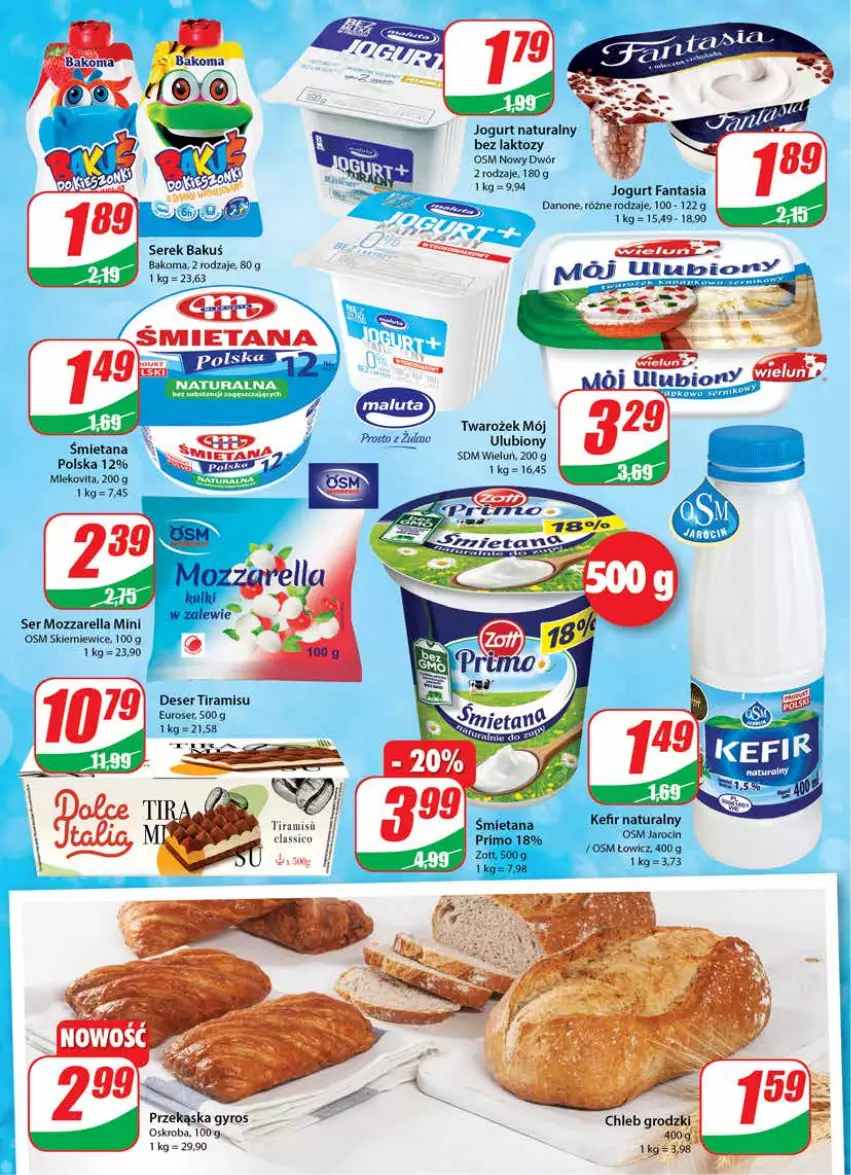 Gazetka promocyjna Dino - Gazetka - ważna 29.12.2021 do 04.01.2022 - strona 12 - produkty: Bakoma, Danone, Deser, Fa, Fanta, Gyros, Jogurt, Jogurt naturalny, Kefir, Kefir naturalny, Mozzarella, Ser, Serek, Zott