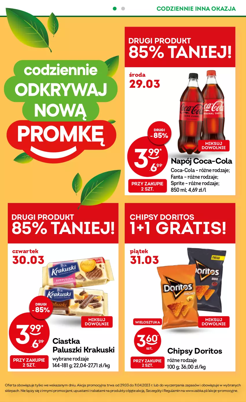 Gazetka promocyjna Żabka - ważna 29.03 do 11.04.2023 - strona 4 - produkty: Chipsy, Ciastka, Coca-Cola, Fa, Fanta, Gra, Krakus, Krakuski, Napój, Sprite