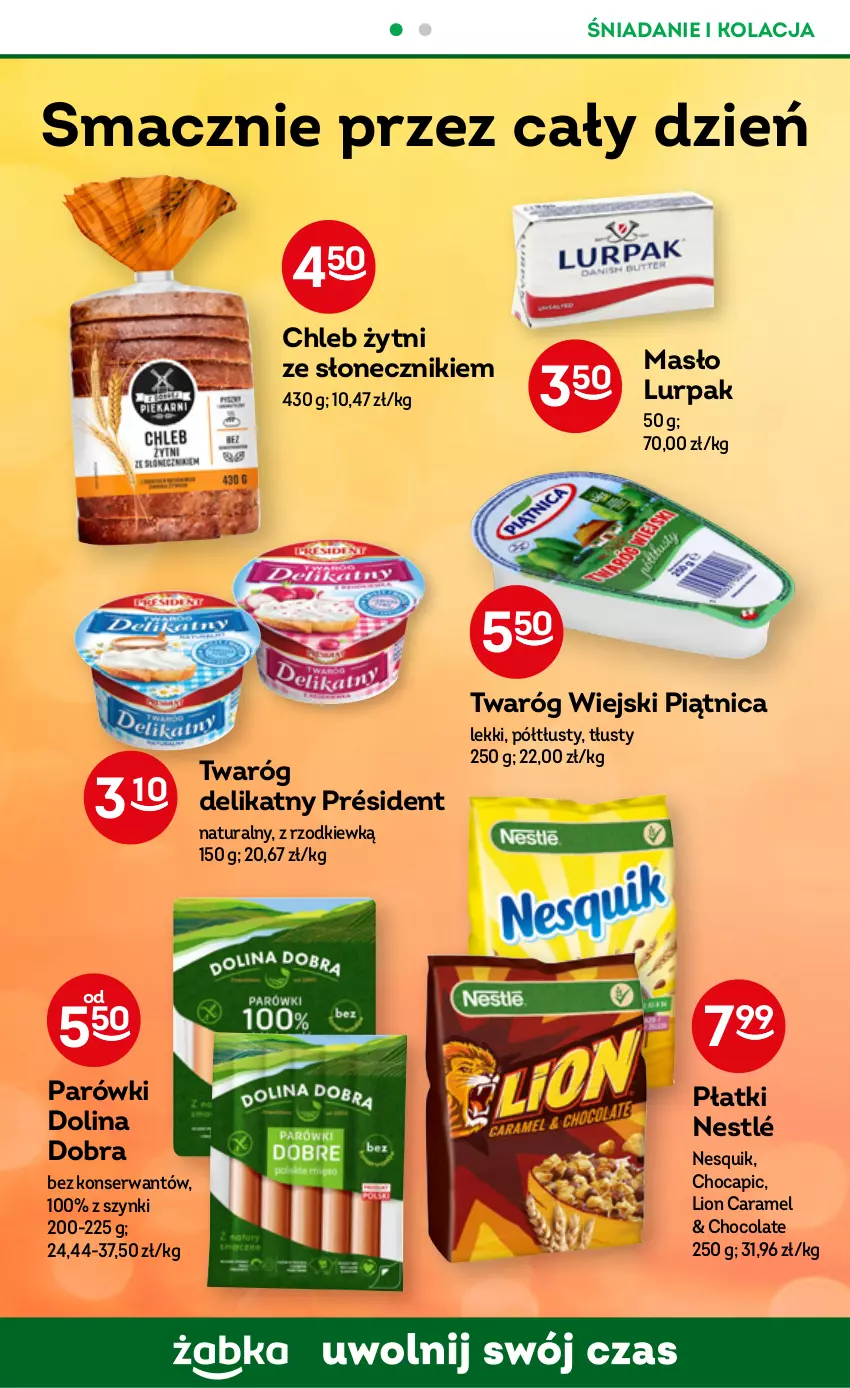 Gazetka promocyjna Żabka - ważna 29.03 do 11.04.2023 - strona 50 - produkty: Chleb, Lion, Lurpak, Masło, Nesquik, Nestlé, Parówki, Piątnica, Président, Ser, Twaróg