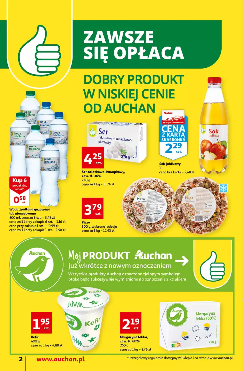 Gazetka promocyjna Auchan - Gazetka Magia Oszczędzania Auchan Supermarket - ważna 24.11 do 30.11.2022 - strona 2 - produkty: Kefir, LANA, Margaryna, Pizza, Sałat, Ser, Ser sałatkowo-kanapkowy, Sok, Sok jabłkowy, Woda