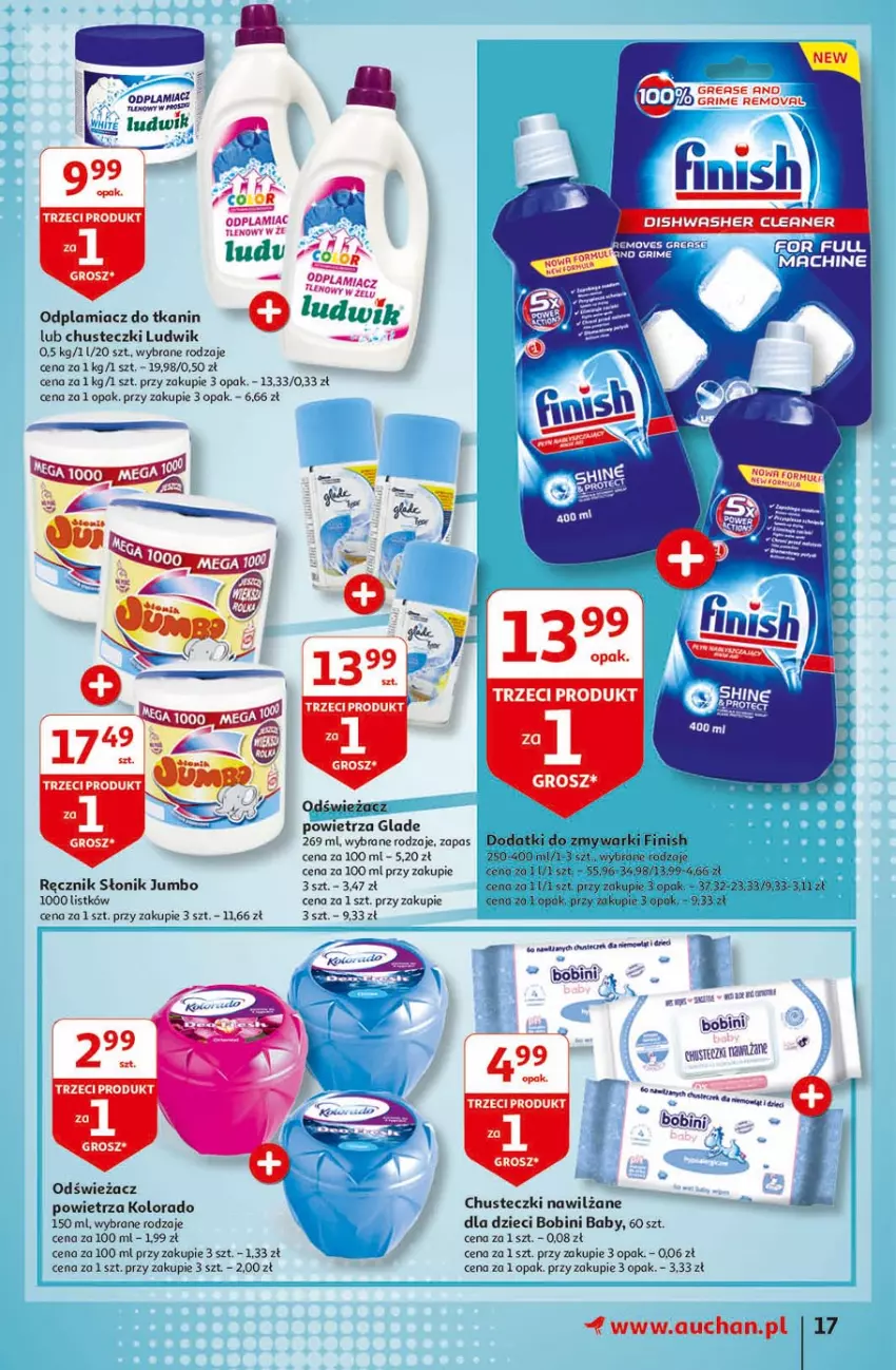 Gazetka promocyjna Auchan - Więcej za mniej Hipermarkety - ważna 11.03 do 17.03.2021 - strona 17 - produkty: Chusteczki, Dzieci, Fa, Finish, Kolorado, Ludwik, Odplamiacz, Ręcznik, Zmywarki