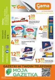 Gazetka promocyjna Gama - Gazetka Gama - Gazetka - ważna od 16.02 do 16.02.2024 - strona 12 - produkty: Mozzarella, Piec, Makaron, Ser, Gra, Hot dog, Telefon, Parówki, Parówki hot dog, Podravka, Galbani, Ferrero, Baton, Mleczna kanapka, Kinder