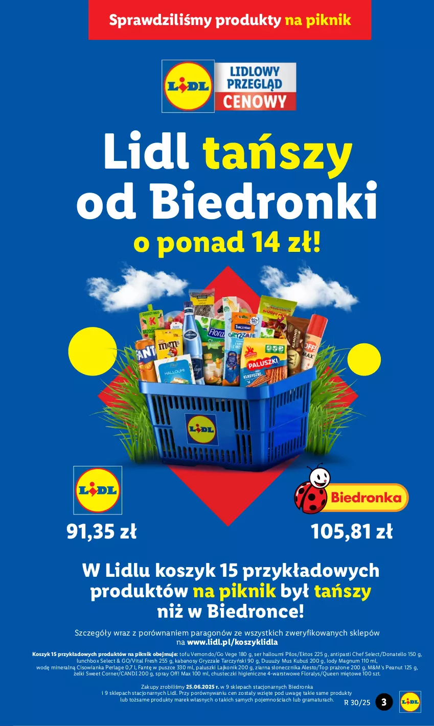 Gazetka promocyjna Lidl - GAZETKA - ważna 21.07 do 26.07.2025 - strona 3 - produkty: Chusteczki, Cisowianka, Dron, Fa, Flora, Gra, Gry, Kabanos, Kosz, Kubuś, Lajkonik, Lody, Mus, Pilos, Por, Rama, Ser, Tarczyński, Tofu, Top