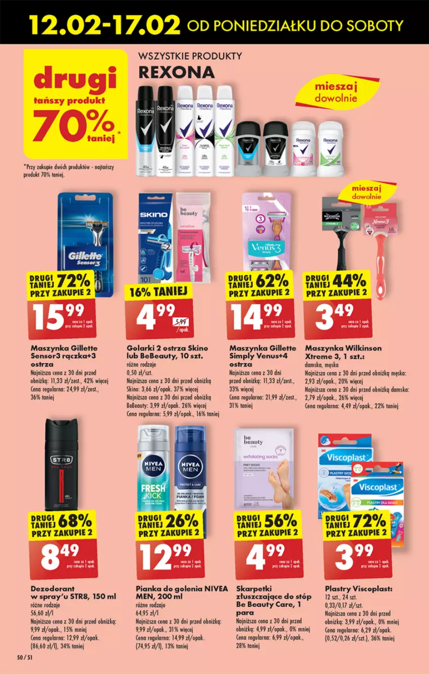 Gazetka promocyjna Biedronka - Od poniedzialku - ważna 12.02 do 17.02.2024 - strona 56 - produkty: Be Be, Gillette, Karp, Maszynka, Nivea, Pianka do golenia, Rexona, Skarpetki, Str8, Szynka, Venus, Viscoplast