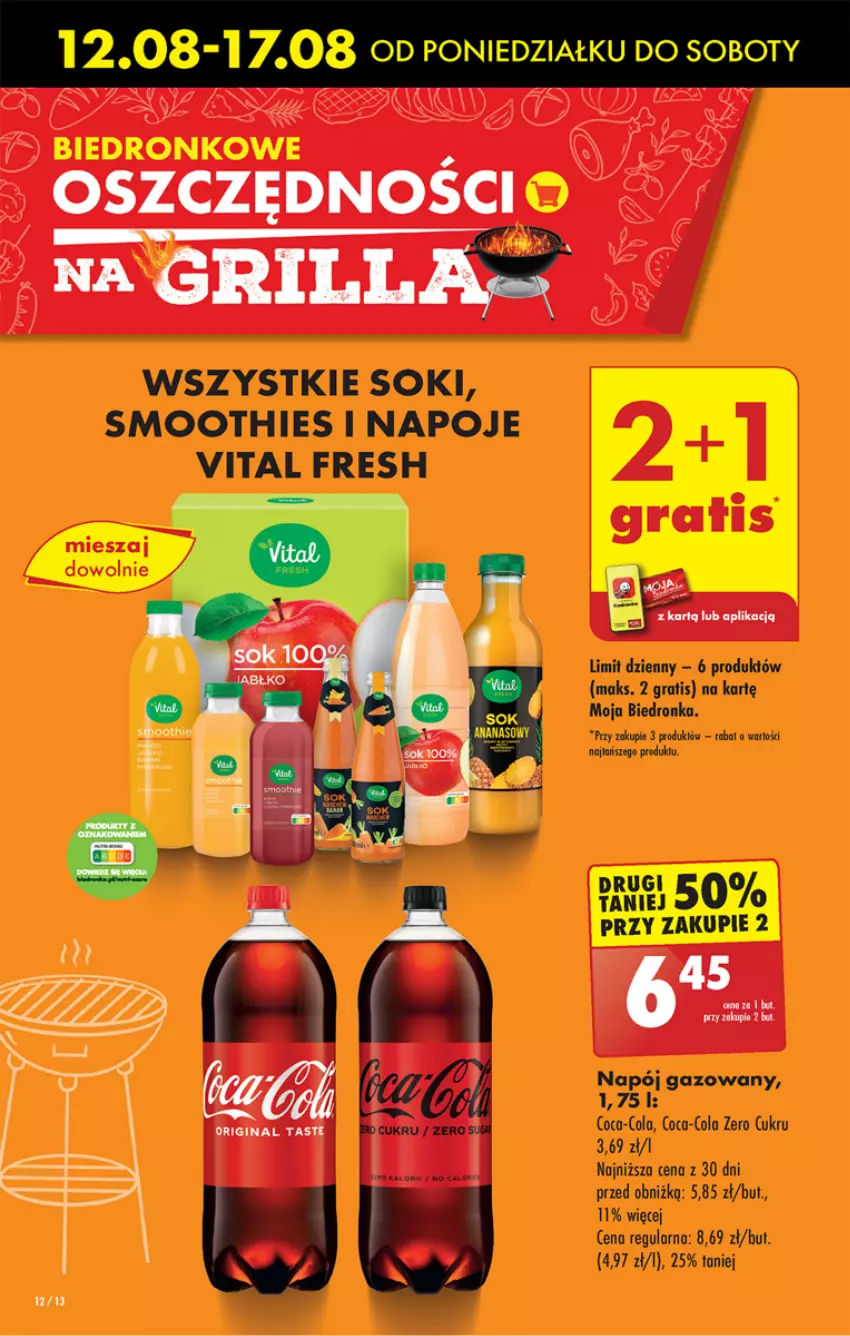 Gazetka promocyjna Biedronka - Od poniedzialku - ważna 12.08 do 17.08.2024 - strona 12 - produkty: Coca-Cola, Dron, Gin, Gra, Grill, Napój, Napój gazowany, Napoje, Smoothie, Sok