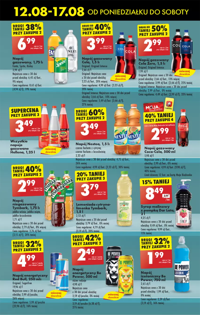 Gazetka promocyjna Biedronka - Od poniedzialku - ważna 12.08 do 17.08.2024 - strona 55 - produkty: Coca-Cola, Dron, Fa, Fanta, Gin, Hellena, Herbata, LANA, Mięta, Napój, Napój gazowany, Napoje, Nestea, Red Bull, Syrop, Tymbark