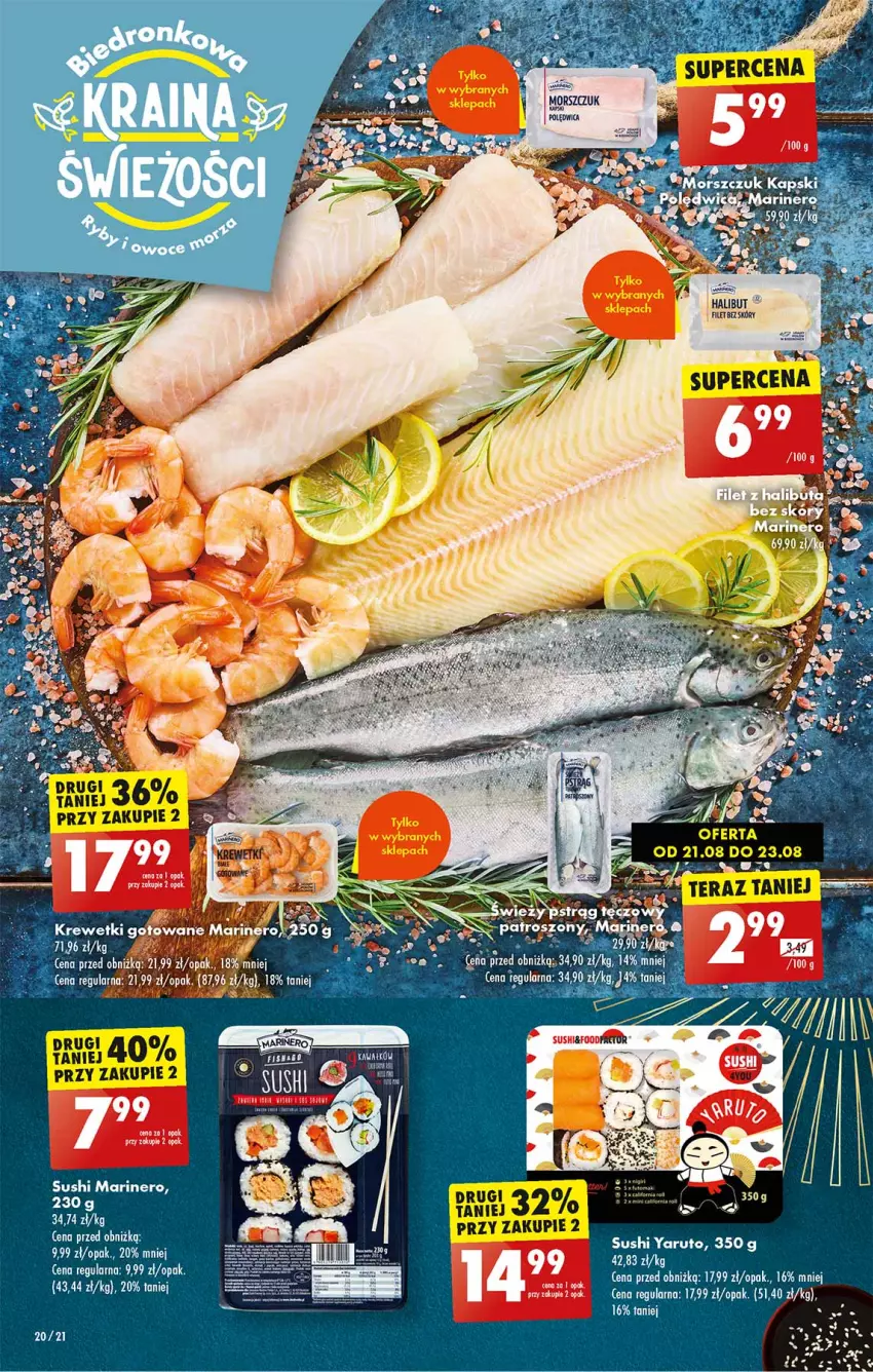 Gazetka promocyjna Biedronka - Od poniedzialku - ważna 21.08 do 26.08.2023 - strona 20 - produkty: Halibut, Polędwica, Sushi