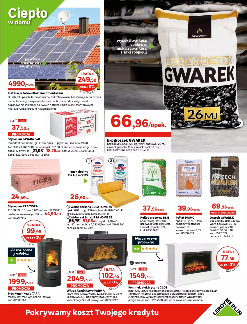 Gazetka promocyjna Leroy Merlin - Gazetka Leroy Merlin - ważna 24.08 do 13.09.2022 - strona 19 - produkty: Ekogroszek, Fa, Gra, Groszek, Grzejnik, Grzejnik łazienkowy, Grzejnik stalowy, Kominek, Kosz, LANA, LG, Pellet, Piec, Pokrywa, Pur, Rama, Sok, Wełna, Wełna szklana, Wkład kominkowy