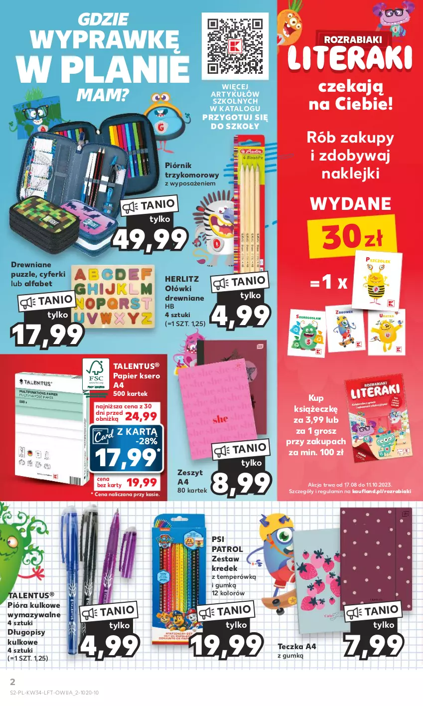 Gazetka promocyjna Kaufland - Gazetka tygodnia - ważna 24.08 do 30.08.2023 - strona 2 - produkty: Długopis, Fa, Klej, Papier, Piórnik, Psi Patrol, Puzzle, Ser