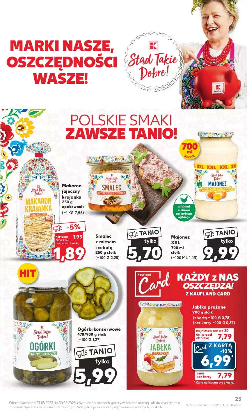 Gazetka promocyjna Kaufland - Gazetka tygodnia - ważna 24.08 do 30.08.2023 - strona 23 - produkty: Jabłka, Jabłka prażone, Majonez, Makaron, Ogórki konserwowe, Ser, Smalec