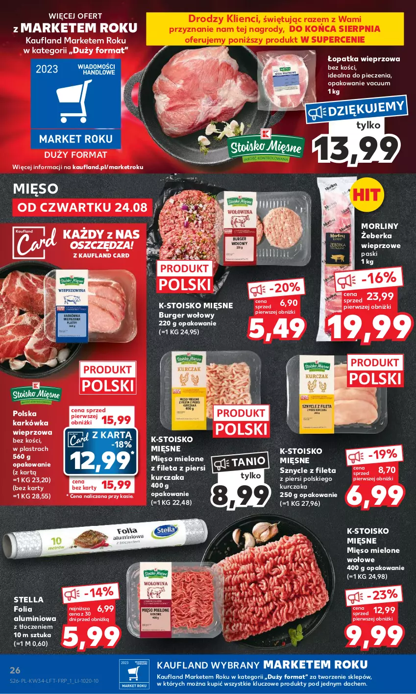 Gazetka promocyjna Kaufland - Gazetka tygodnia - ważna 24.08 do 30.08.2023 - strona 26 - produkty: Burger, Folia aluminiowa, Karkówka wieprzowa, Kurczak, Mięso, Mięso mielone, Morliny, Piec