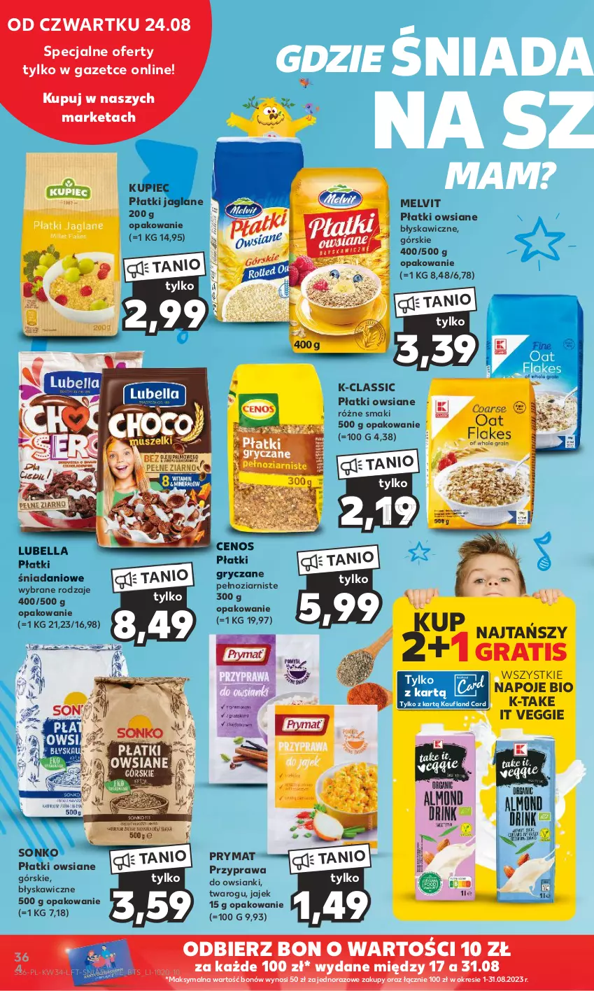 Gazetka promocyjna Kaufland - Gazetka tygodnia - ważna 24.08 do 30.08.2023 - strona 36 - produkty: Bell, Bella, Cenos, Danio, Gra, Gry, Kupiec, Lubella, Melvit, Napoje, Piec, Płatki owsiane, Prymat, Sonko