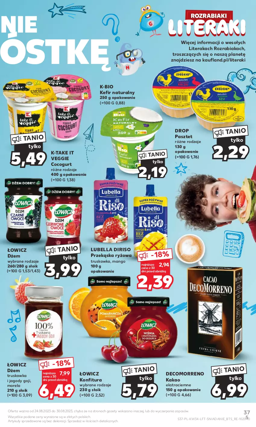 Gazetka promocyjna Kaufland - Gazetka tygodnia - ważna 24.08 do 30.08.2023 - strona 37 - produkty: Bell, Bella, Dżem, Jagody, Jagody goji, Kakao, Kefir, Kefir naturalny, Konfitura, Lubella, Mango, Morela, O nas, Pasztet, Ryż, Tera