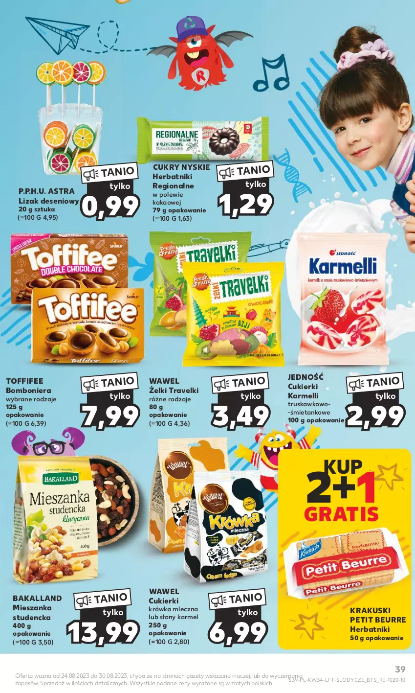 Gazetka promocyjna Kaufland - Gazetka tygodnia - ważna 24.08 do 30.08.2023 - strona 39 - produkty: Bakalland, Bomboniera, Cukier, Cukierki, Gra, Herbatniki, Kakao, Krakus, Krakuski, Lody, Mieszanka studencka, Toffifee, Wawel