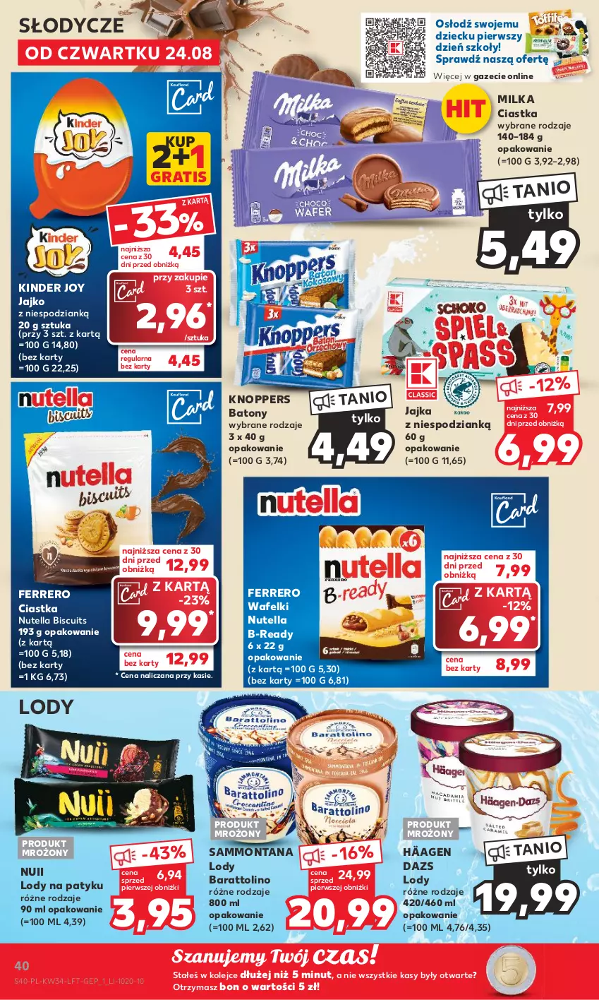 Gazetka promocyjna Kaufland - Gazetka tygodnia - ważna 24.08 do 30.08.2023 - strona 40 - produkty: Baton, Ciastka, Ferrero, Gra, Kinder, Knoppers, Lody, Milka, Nutella, Olej