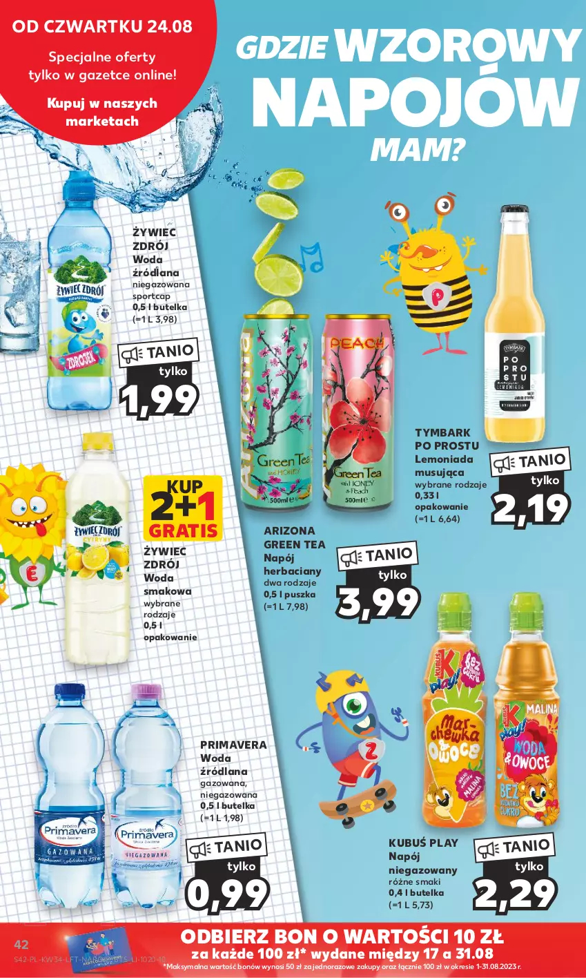 Gazetka promocyjna Kaufland - Gazetka tygodnia - ważna 24.08 do 30.08.2023 - strona 42 - produkty: Gra, Kubuś, LANA, Lemoniada, Mus, Napój, Napój niegazowany, Napoje, Por, Prima, Primavera, Sport, Tymbark, Woda