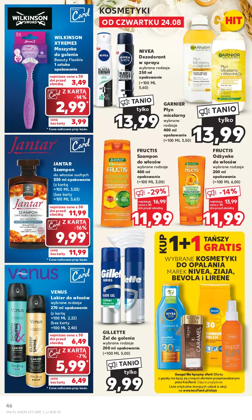 Gazetka promocyjna Kaufland - Gazetka tygodnia - ważna 24.08 do 30.08.2023 - strona 46 - produkty: Dezodorant, Fructis, Garnier, Gillette, Gra, Lakier, Lakier do włosów, Lirene, Maszynka, Maszynka do golenia, Nivea, Odżywka, Płyn micelarny, Szampon, Szynka, Venus, Waga, Ziaja