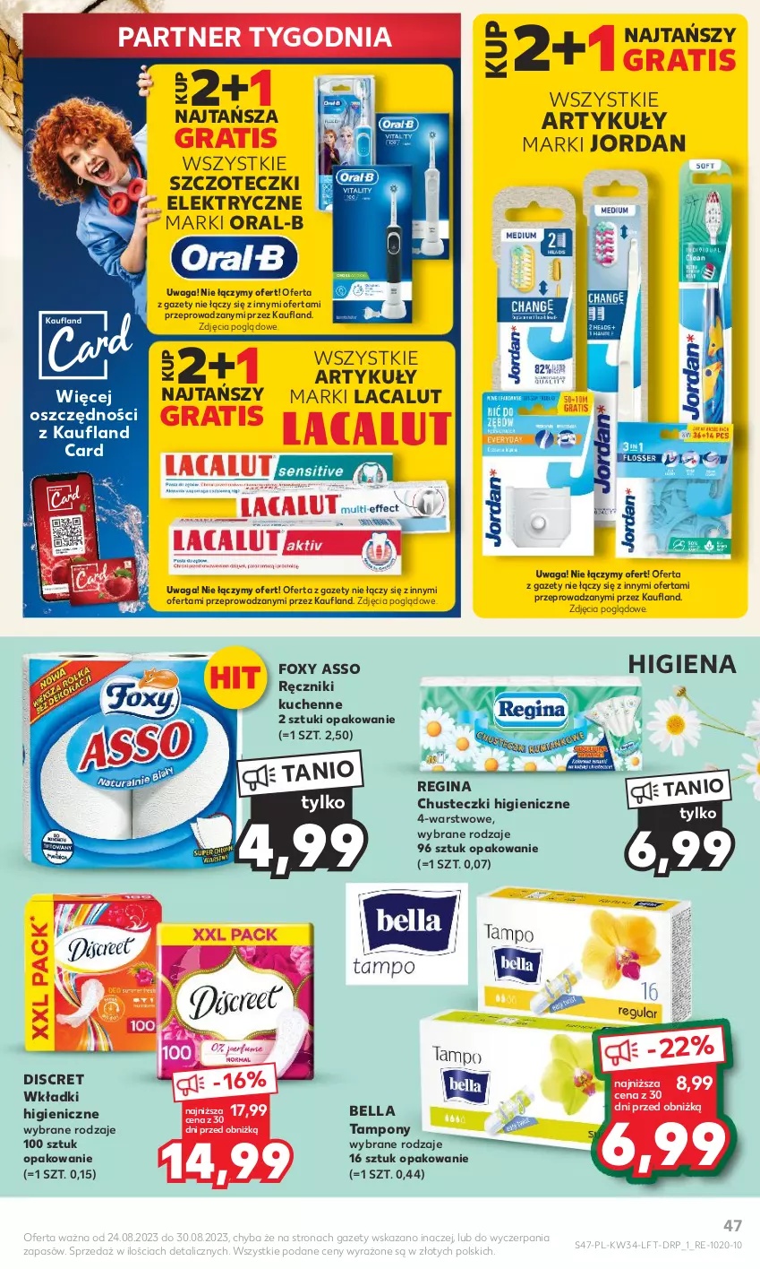 Gazetka promocyjna Kaufland - Gazetka tygodnia - ważna 24.08 do 30.08.2023 - strona 47 - produkty: Bell, Bella, Chusteczki, Foxy, Gin, Gra, Lacalut, Ręcznik, Tampony, Waga, Wkładki