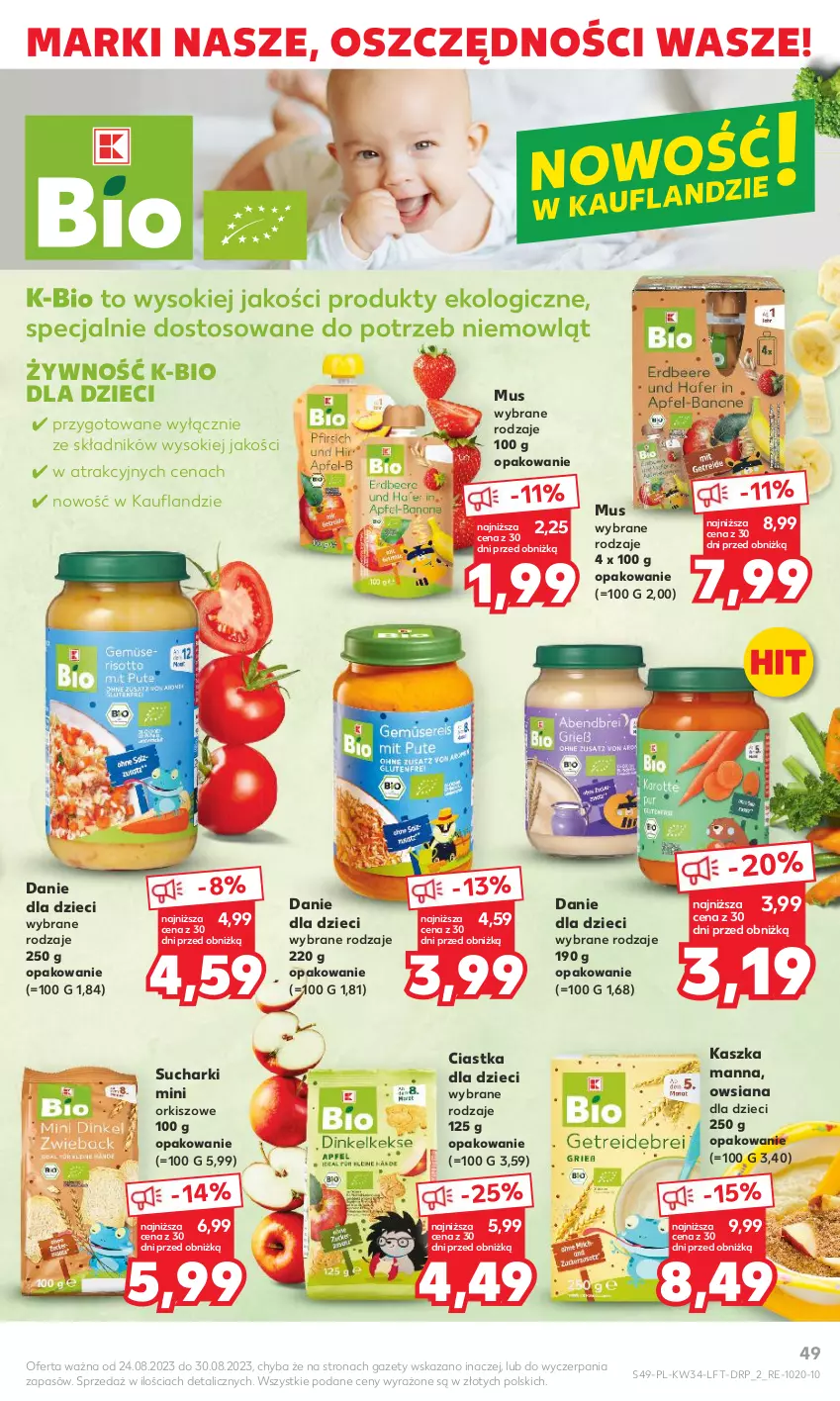 Gazetka promocyjna Kaufland - Gazetka tygodnia - ważna 24.08 do 30.08.2023 - strona 49 - produkty: Ciastka, Danie dla dzieci, Dzieci, Mus, Sok