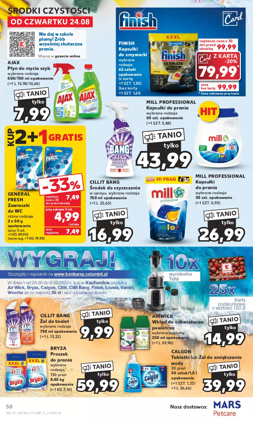 Gazetka promocyjna Kaufland - Gazetka tygodnia - ważna 24.08 do 30.08.2023 - strona 50 - produkty: Ajax, Bryza, Calgon, Cillit Bang, Finish, Gra, Kapsułki do prania, LG, Płyn do mycia, Proszek do prania, Tablet, Zawieszki, Zmywarki