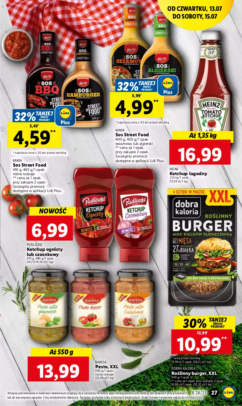 Gazetka promocyjna Lidl - GAZETKA - ważna 13.07 do 15.07.2023 - strona 41 - produkty: Burger, Heinz, Ketchup, LG, Pesto, Pudliszki, Roślinny burger, Sezam, Sos