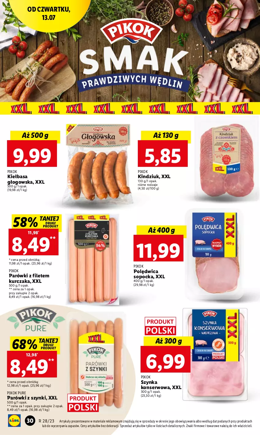 Gazetka promocyjna Lidl - GAZETKA - ważna 13.07 do 15.07.2023 - strona 44 - produkty: Kiełbasa, Kiełbasa głogowska, Kindziuk, Kurczak, Parówki, Parówki z szynki, PIKOK, Polędwica, Pur, Ser, Szynka, Szynka konserwowa