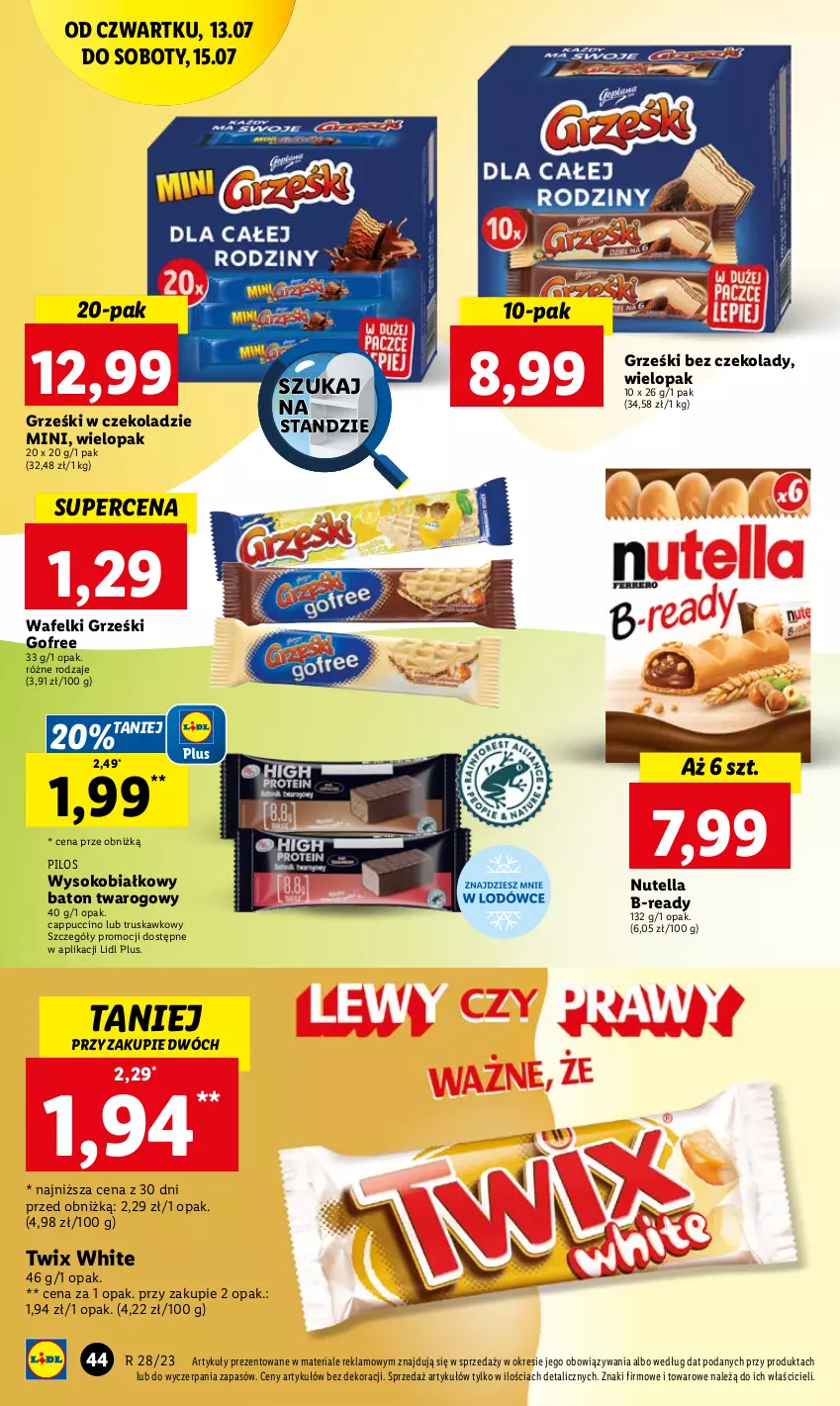 Gazetka promocyjna Lidl - GAZETKA - ważna 13.07 do 15.07.2023 - strona 58 - produkty: Baton, Cappuccino, Grześki, Nutella, Pilos, Sok, Twix