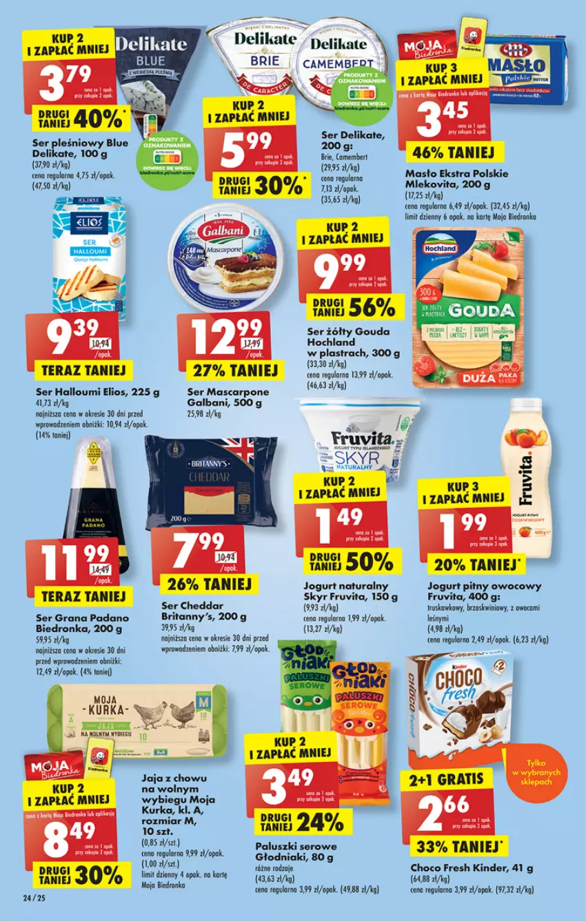 Gazetka promocyjna Biedronka - ważna 29.05 do 03.06.2023 - strona 24 - produkty: Brie, Brit, Brita, Cheddar, Dron, Galbani, Gin, Gouda, Gra, Hochland, Jaja, Jogurt, Jogurt naturalny, Jogurt pitny, Kinder, Mascarpone, Masło, Pur, Ser, Ser pleśniowy, Tera