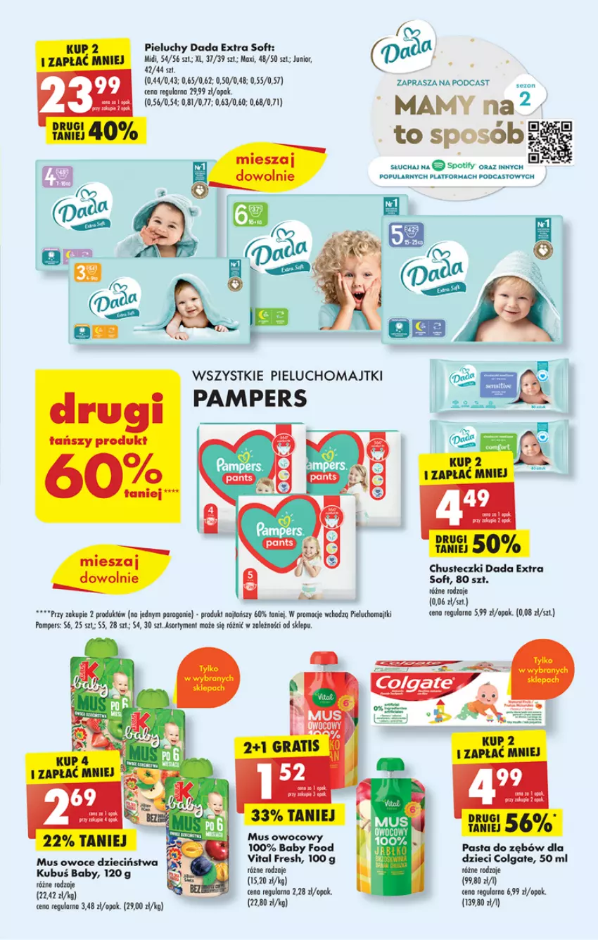 Gazetka promocyjna Biedronka - ważna 29.05 do 03.06.2023 - strona 39 - produkty: Chusteczki, Colgate, Dada, Dzieci, Kubuś, LG, Majtki, Mus, Pampers, Pasta do zębów, Pieluchomajtki, Pieluchy