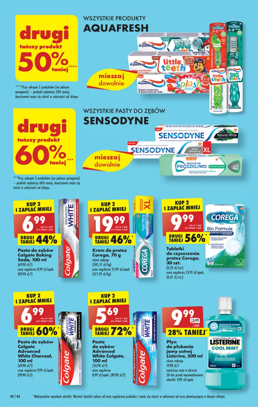 Gazetka promocyjna Biedronka - ważna 29.05 do 03.06.2023 - strona 42 - produkty: Aquafresh, Colgate, Corega, LG, Listerine, Pasta do zębów, Płyn do płukania, Płyn do płukania jamy ustnej, Por, Sensodyne, Sok, Tablet