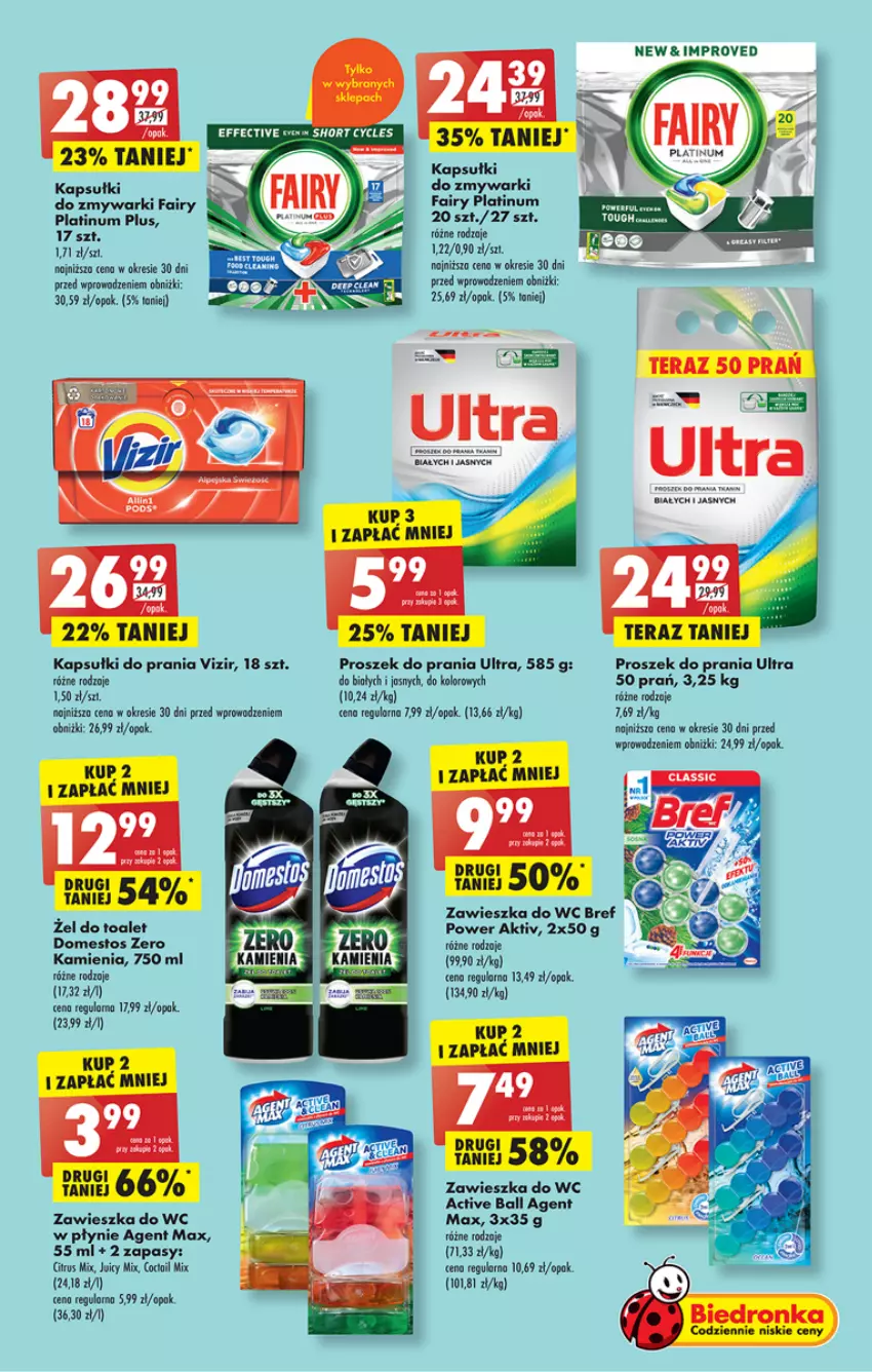 Gazetka promocyjna Biedronka - ważna 29.05 do 03.06.2023 - strona 45 - produkty: Bref, Domestos, Dron, Fa, Fairy, Kapsułki do prania, Proszek do prania, Tera, Vizir, Zawieszka do wc, Zmywarki