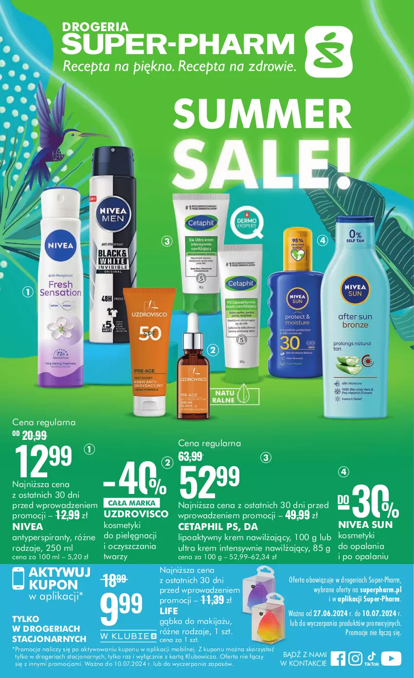 Gazetka promocyjna Super Pharm - Gazetka - ważna 27.06 do 10.07.2024 - strona 1 - produkty: Antyperspirant, Cetaphil, Krem nawilżający, Makijaż, Mobil, Nivea