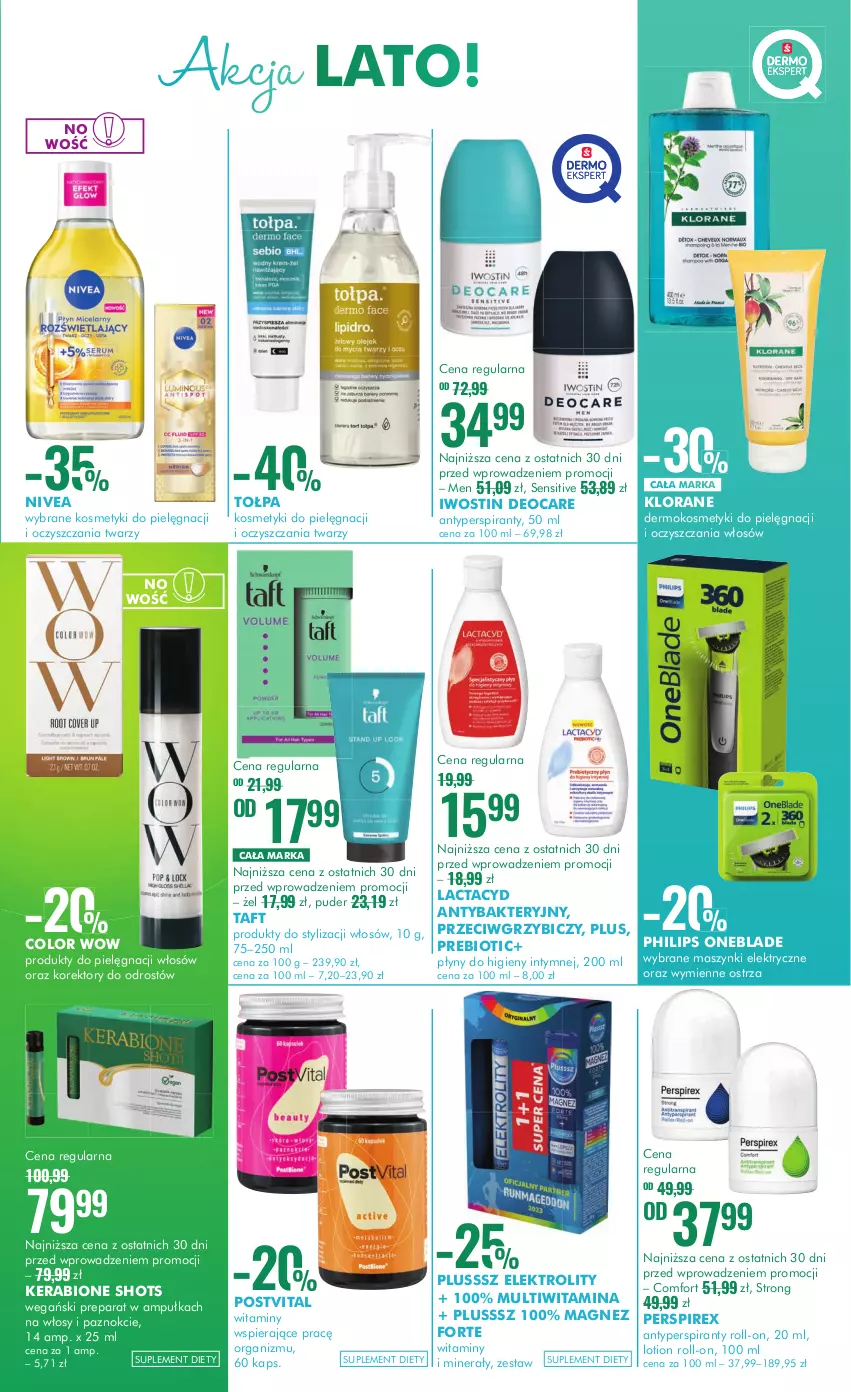 Gazetka promocyjna Super Pharm - Gazetka - ważna 27.06 do 10.07.2024 - strona 3 - produkty: Antyperspirant, BIC, Iwostin, Klorane, Kosmetyki do pielęgnacji, Lactacyd, Magnez, Nivea, Philips, Philips OneBlade, Puder, Suplement diety, Taft, Tołpa