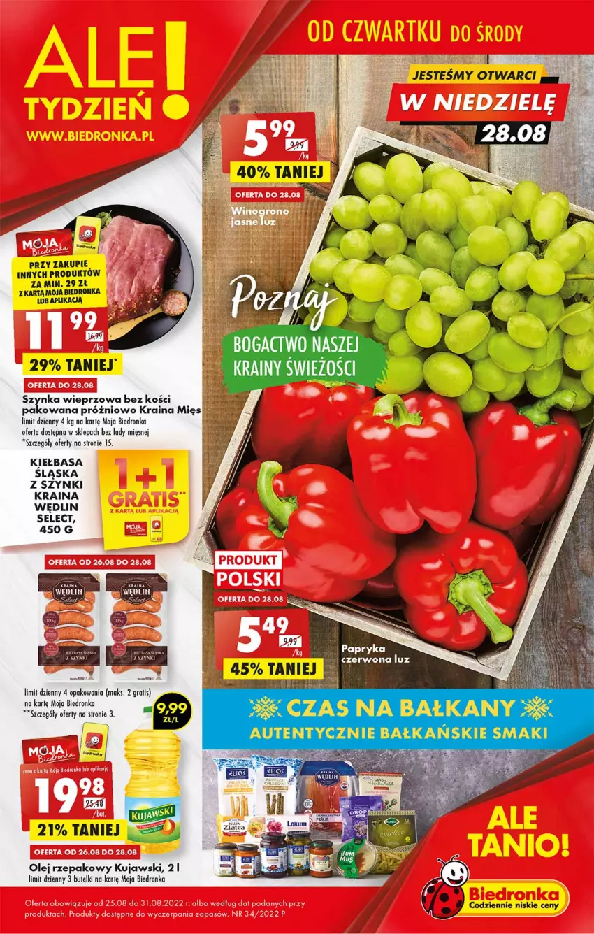 Gazetka promocyjna Biedronka - W tym tygodniu - ważna 25.08 do 31.08.2022 - strona 1 - produkty: Dron, Gra, Kiełbasa, Kujawski, O nas, Olej, Olej rzepakowy