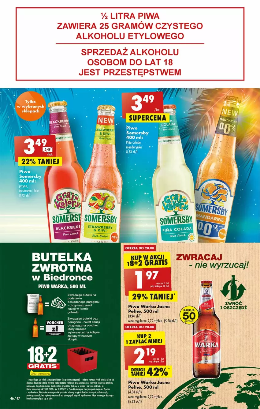 Gazetka promocyjna Biedronka - W tym tygodniu - ważna 25.08 do 31.08.2022 - strona 46 - produkty: Dron, Kiwi, Olej, Piwo, Por, Ser, Somersby, Warka