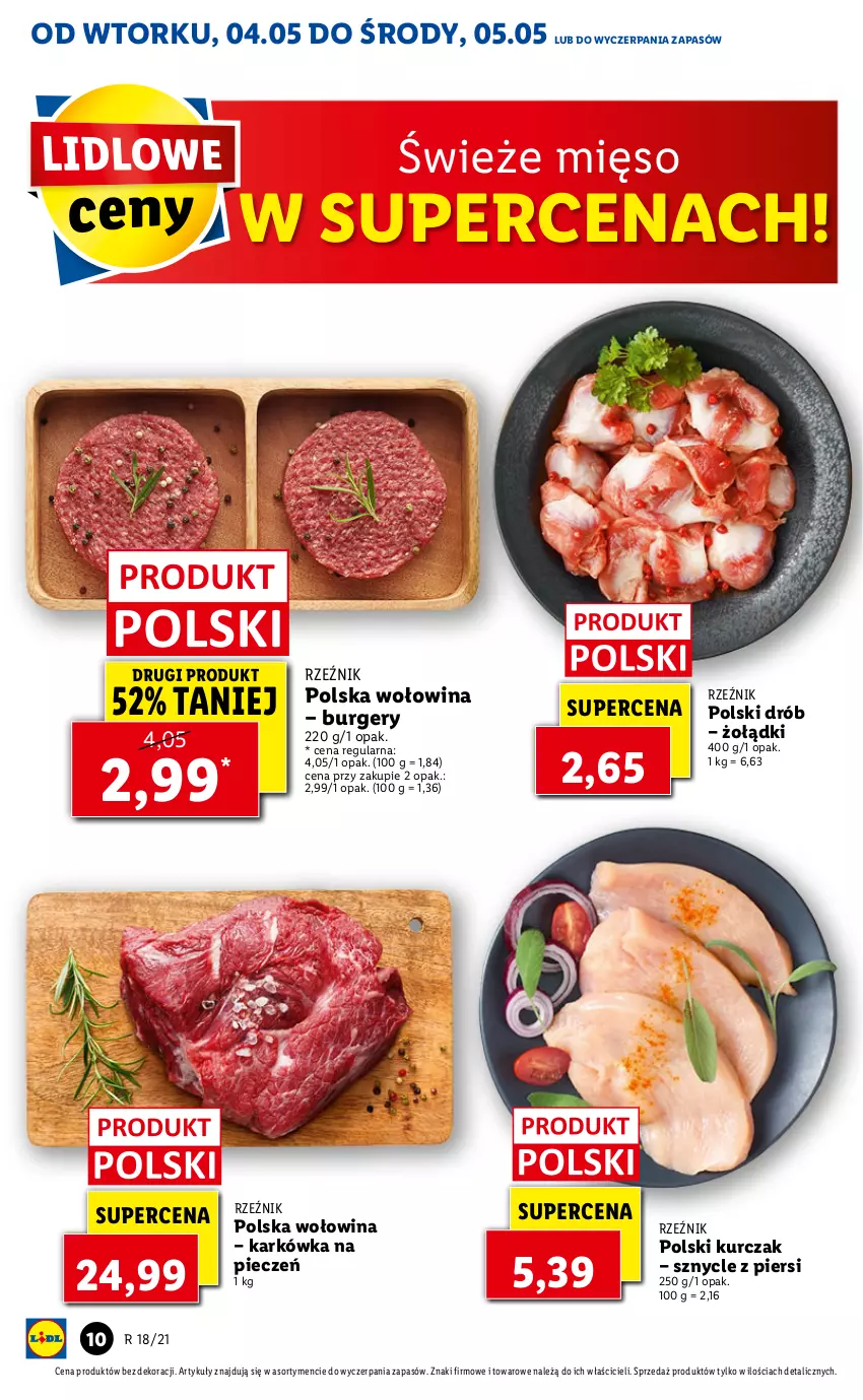 Gazetka promocyjna Lidl - GAZETKA - ważna 04.05 do 05.05.2021 - strona 10 - produkty: Burger, Drób, Kurczak, Mięso, Piec, Wołowina