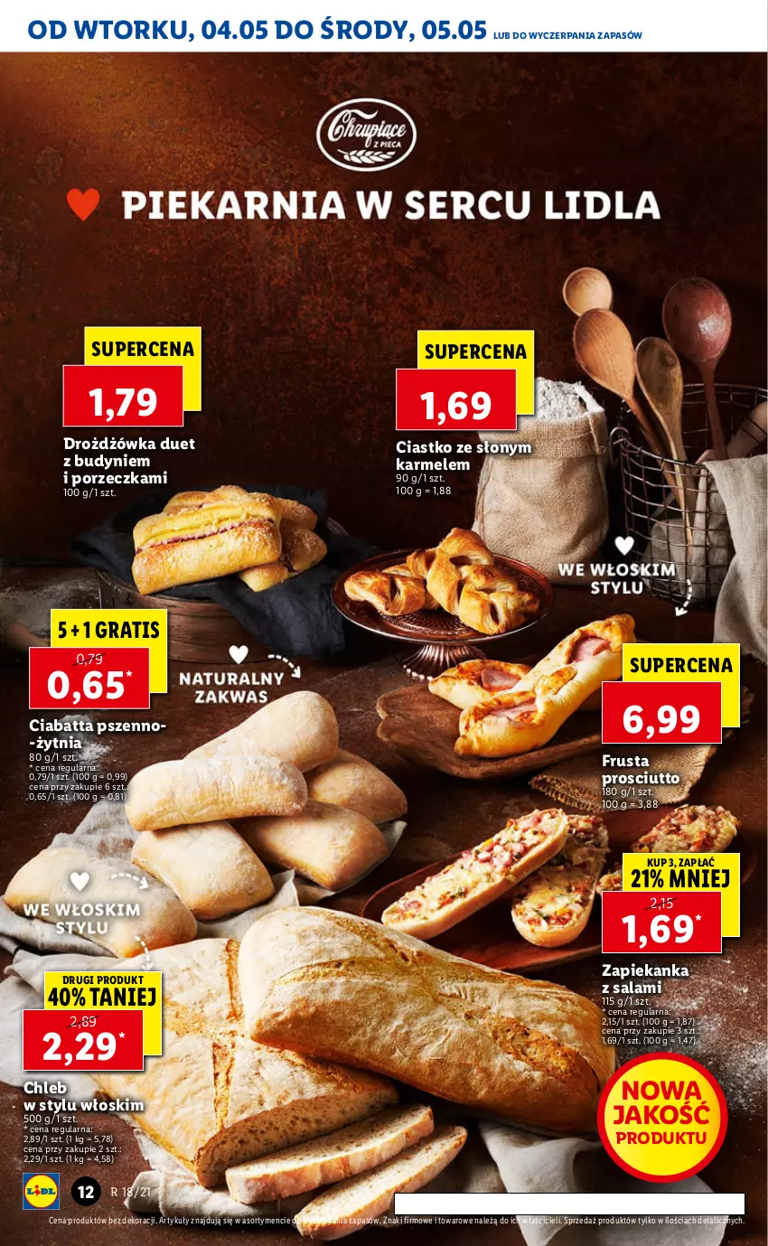 Gazetka promocyjna Lidl - GAZETKA - ważna 04.05 do 05.05.2021 - strona 12 - produkty: Chleb, Ciabatta, Gra, Por, Prosciutto, Rust, Salami, Zapiekanka