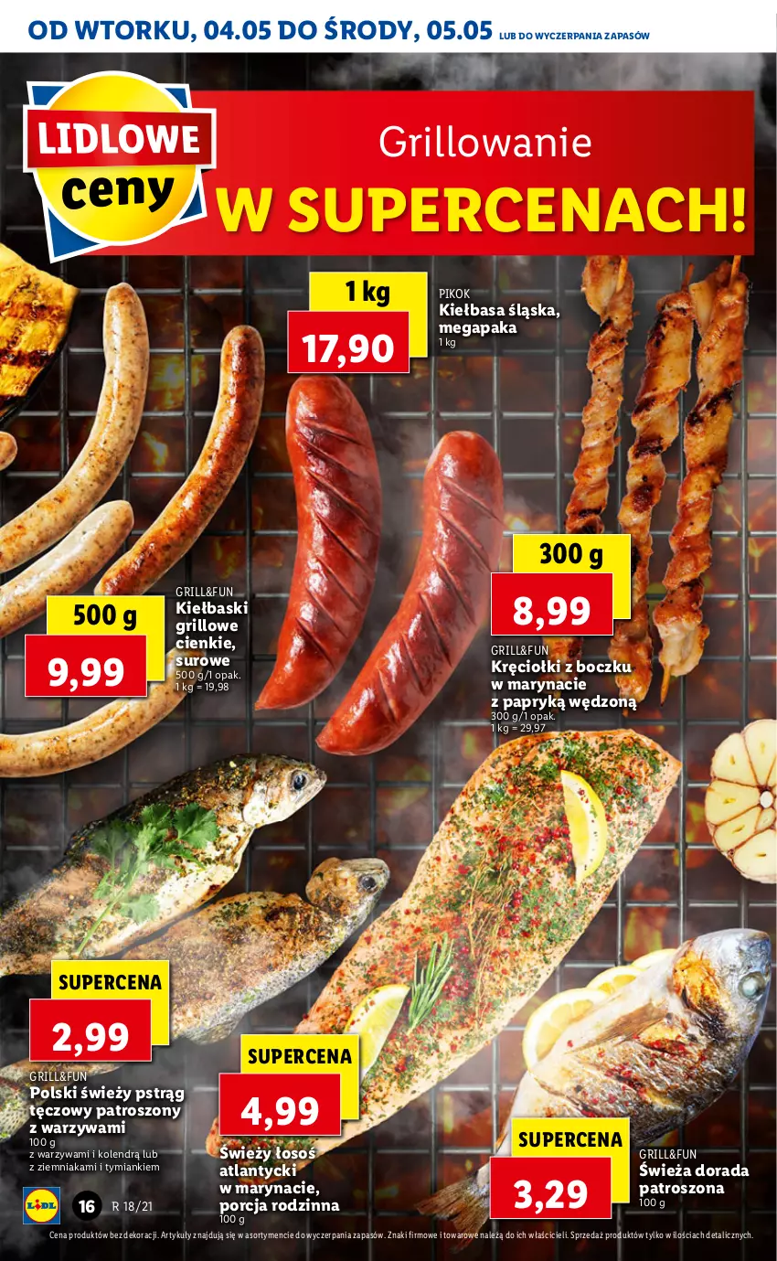 Gazetka promocyjna Lidl - GAZETKA - ważna 04.05 do 05.05.2021 - strona 16 - produkty: Grill, Kiełbasa, Kiełbasa śląska, PIKOK, Por, Pstrąg, Pstrąg tęczowy, Warzywa