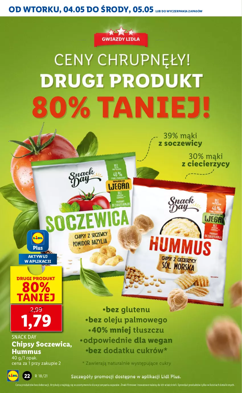 Gazetka promocyjna Lidl - GAZETKA - ważna 04.05 do 05.05.2021 - strona 22 - produkty: Chipsy, Hummus, Mus