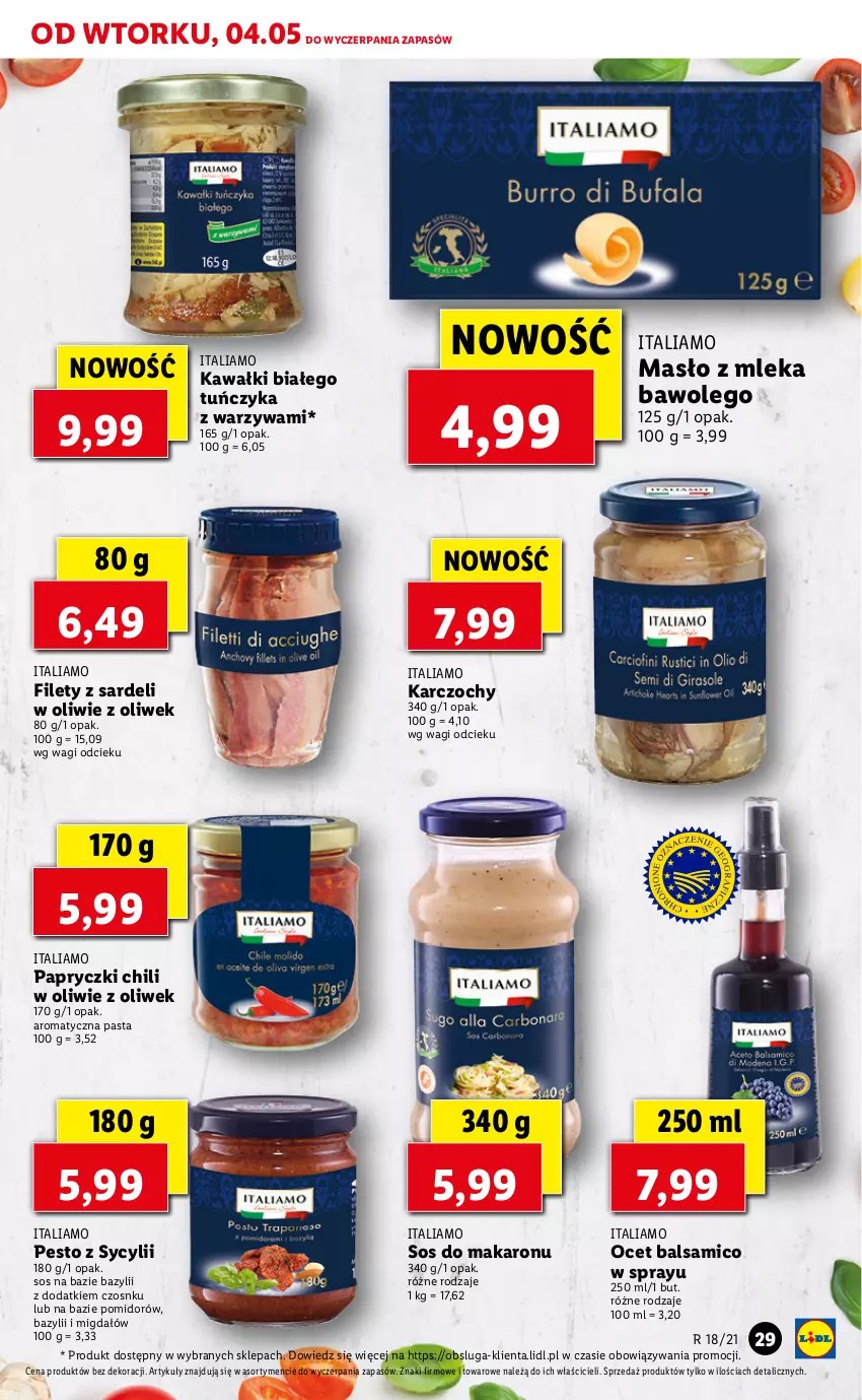 Gazetka promocyjna Lidl - GAZETKA - ważna 04.05 do 05.05.2021 - strona 29 - produkty: Bazyl, Karczochy, Kawa, LEGO, Makaron, Masło, Ocet, Pesto, Sos, Sos do makaronu, Tuńczyk, Wagi, Warzywa