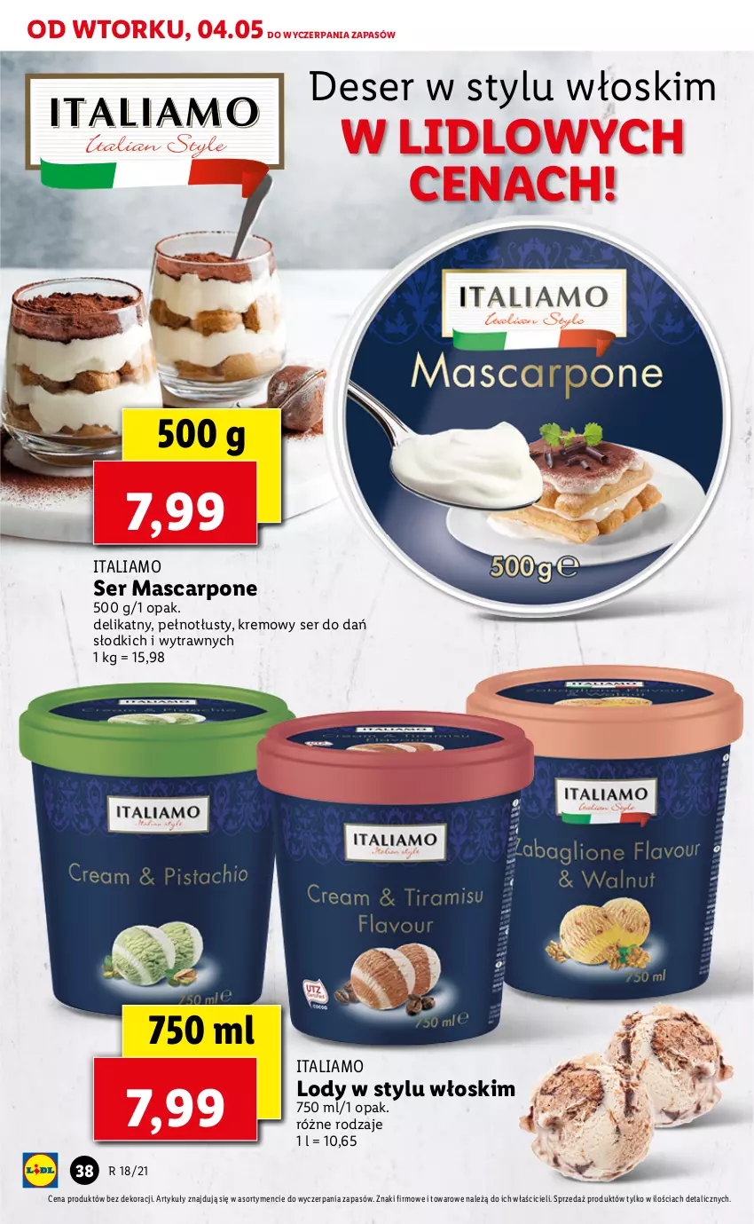 Gazetka promocyjna Lidl - GAZETKA - ważna 04.05 do 05.05.2021 - strona 38 - produkty: Deser, Lody, Mascarpone, Ser