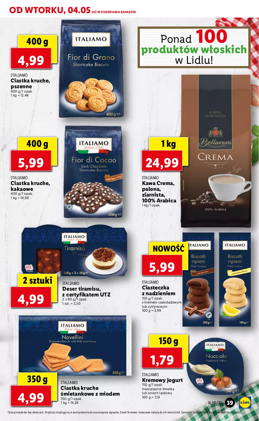 Gazetka promocyjna Lidl - GAZETKA - ważna 04.05 do 05.05.2021 - strona 39 - produkty: BIC, Ciastka, Deser, Jogurt, Kakao, Kawa, Mascarpone, Ser