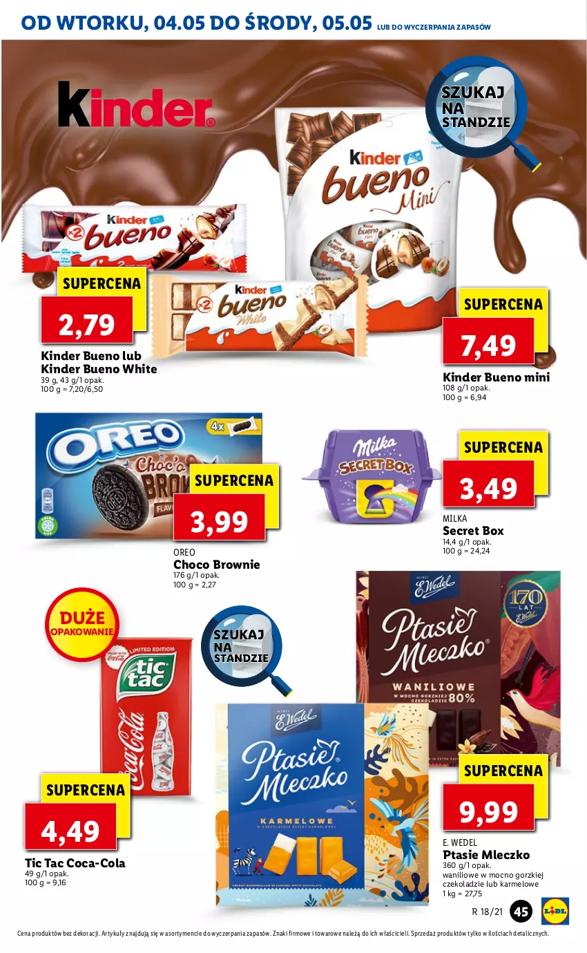 Gazetka promocyjna Lidl - GAZETKA - ważna 04.05 do 05.05.2021 - strona 45 - produkty: Brownie, Coca-Cola, E. Wedel, Kinder, Kinder Bueno, Milka, Mleczko, Oreo, Ptasie mleczko