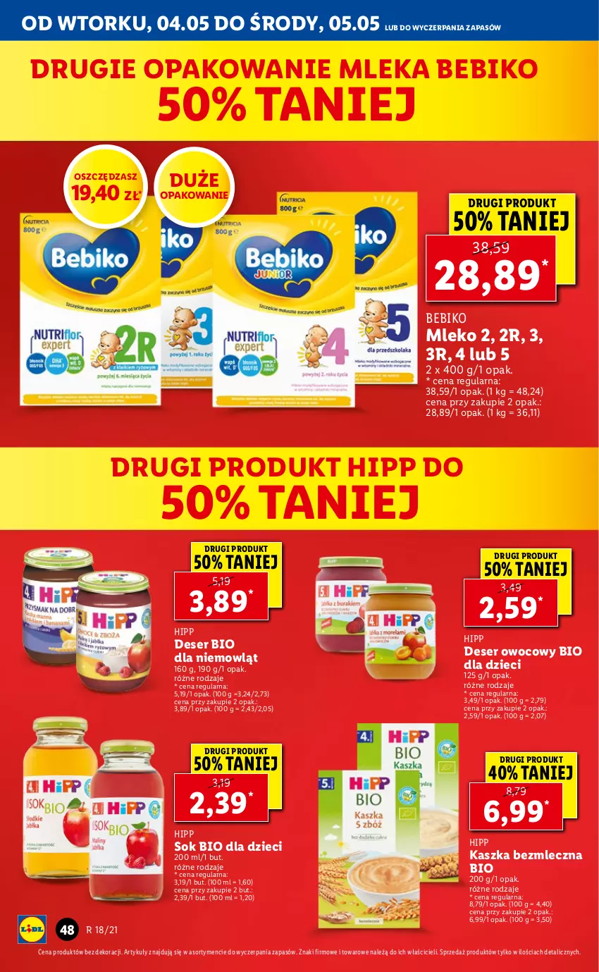 Gazetka promocyjna Lidl - GAZETKA - ważna 04.05 do 05.05.2021 - strona 48 - produkty: Bebiko, Deser, Deser owocowy, Dzieci, HiPP, Mleko, Ser, Sok