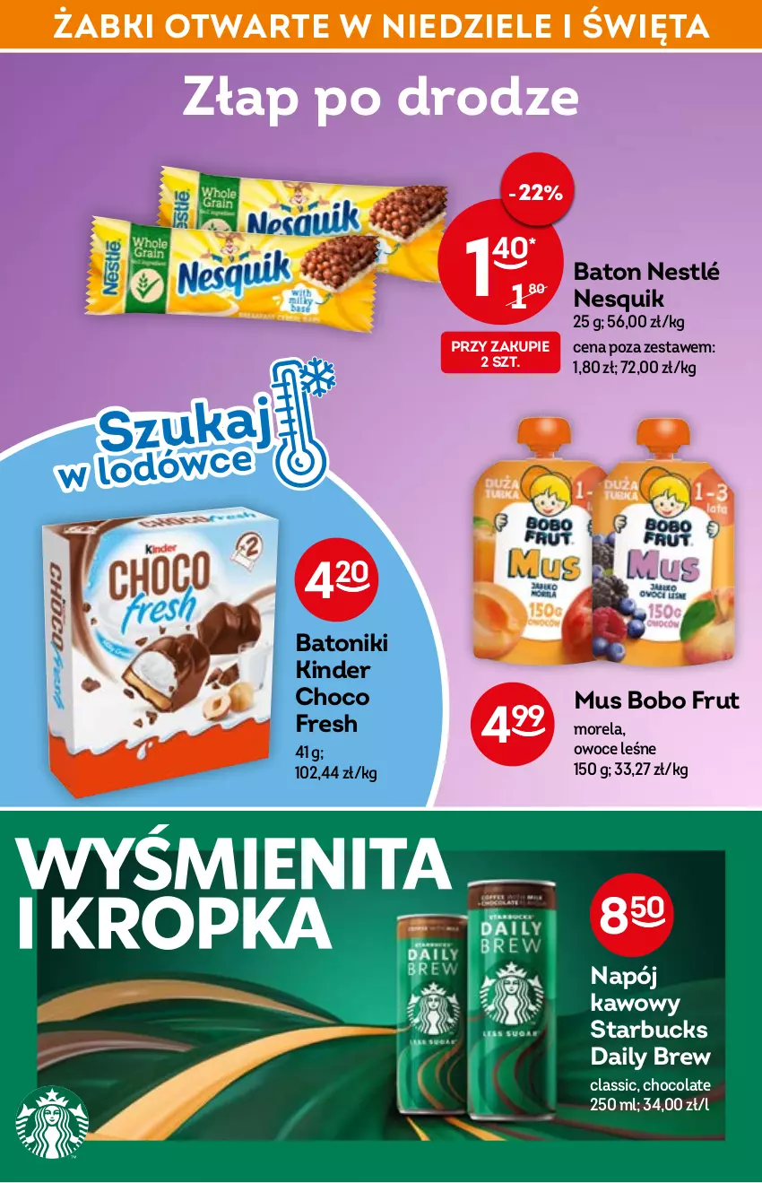 Gazetka promocyjna Żabka - ważna 27.04 do 03.05.2022 - strona 36 - produkty: Baton, Kinder, Morela, Mus, Napój, Nesquik, Nestlé, Owoce, Tonik