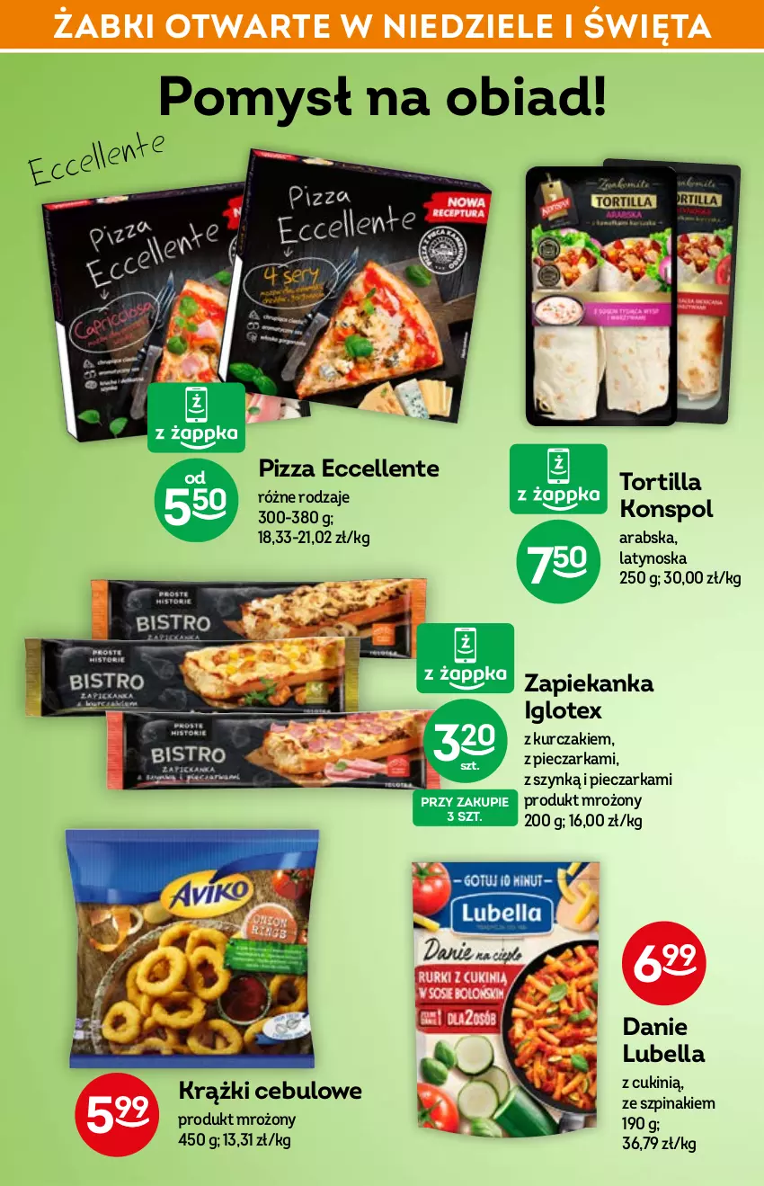 Gazetka promocyjna Żabka - ważna 27.04 do 03.05.2022 - strona 42 - produkty: Bell, Bella, Krążki cebulowe, Kurczak, Lubella, Piec, Pieczarka, Pizza, Szpinak, Tortilla, Zapiekanka