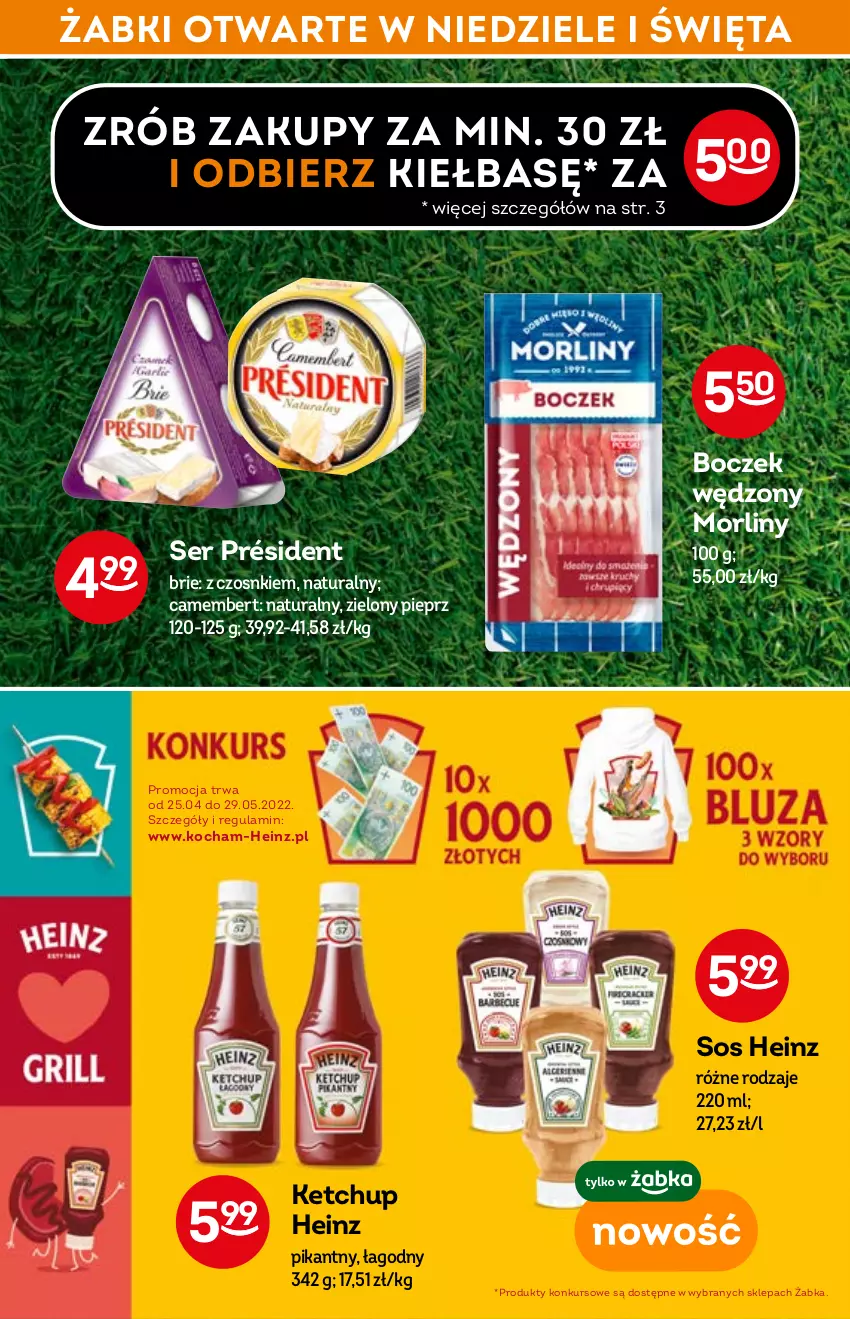 Gazetka promocyjna Żabka - ważna 27.04 do 03.05.2022 - strona 7 - produkty: Boczek, Brie, Camembert, Heinz, Ketchup, Koc, Morliny, Pieprz, Président, Ser, Sos